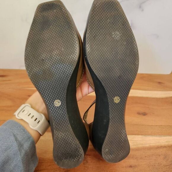 Liz Baker 8.5-9 women's Huarache wedge sandal peep toe patina Brown - Picture 8 of 8